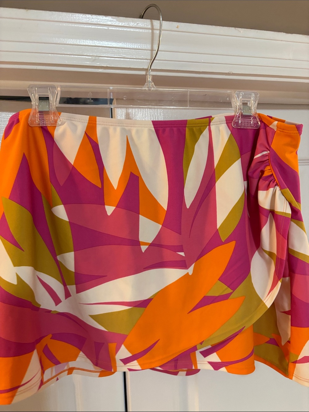 Kona Sol Pink Orange & Olive Tropical Leaf Swim Skirt XL